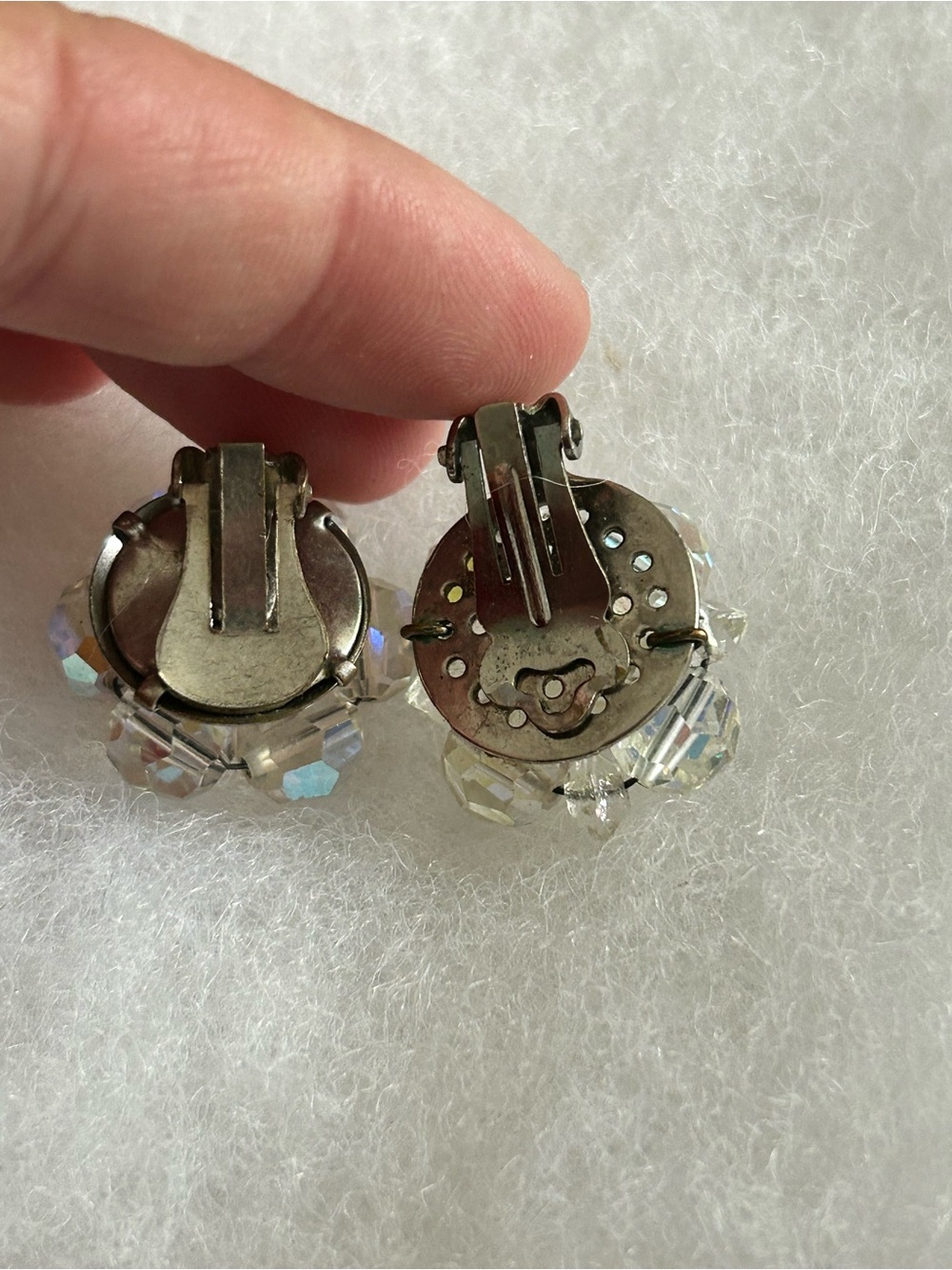 4-$50 Crystal Cluster Clip Earrings - Iridescent Clear - Picture 4 of 4